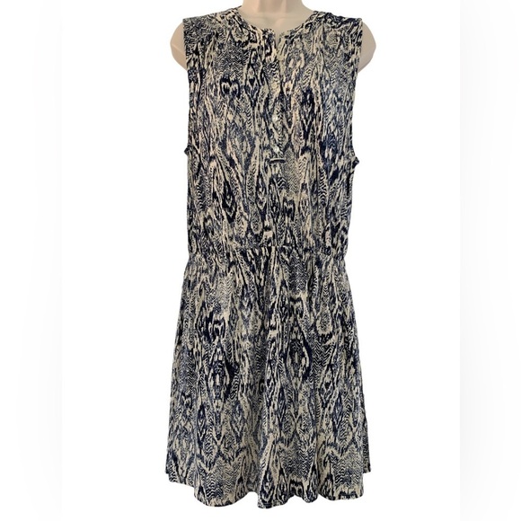 LUCKY Brand Ikat Aztec Print Blue Cream Sleeveless Summer Dress - Picture 5 of 13